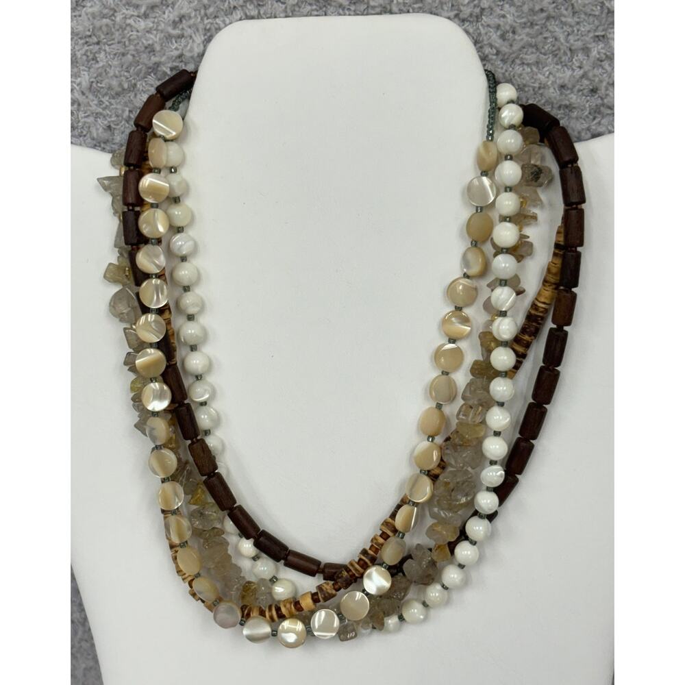 Silpada Sterling Silver Stone Wood MOP Bead Five Strand Necklace #73631